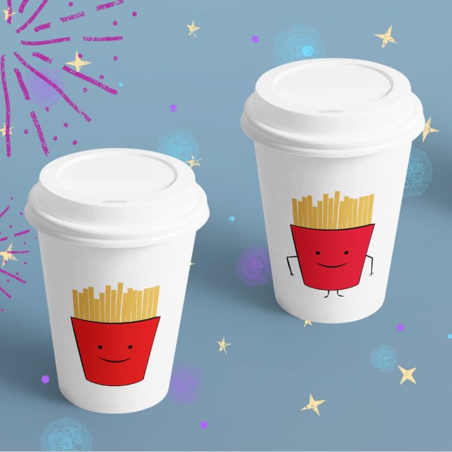 Gobelet en papier dessin animé Fries (french fries snacks art kids,adult party stationery, birthday party use and throw paper cups)
