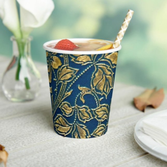 Gobelet en papier Élégance Fleur d'Or (Paper Cup 8 oz capacity. FDA compliant. Ideal for cold and warm beverages.  Printed in USA.)