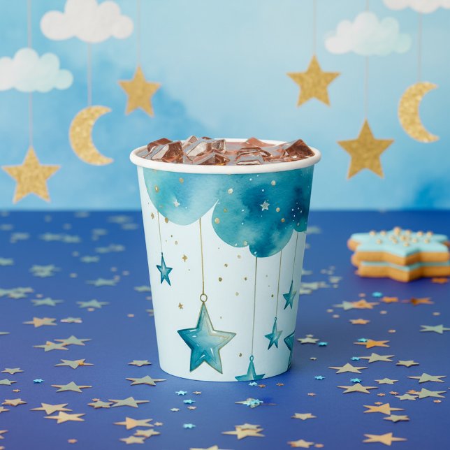 Gobelet en papier étoiles bleues suspendues (Blue hanging stars paper cup.)