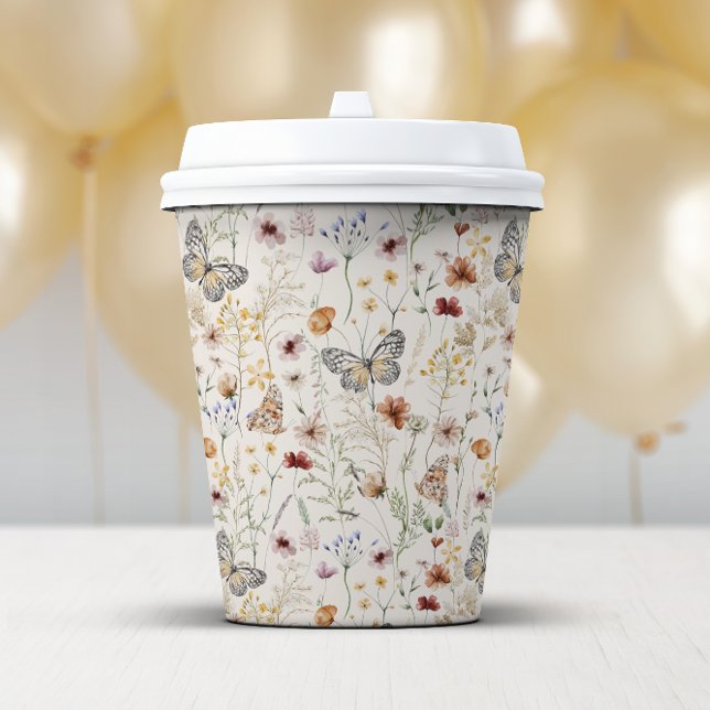 Gobelet en papier floral bohème (Boho Floral Paper Cup with Butterflies by Painted Paperie
)
