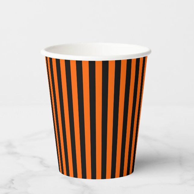 Gobelet en papier Halloween Rayures Noir Orange (Recto)