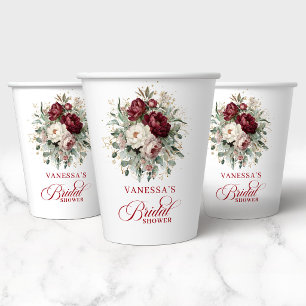 Gobelet en Papier Mariage Fleur Marron Luxueux Dor