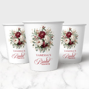 Gobelet en papier mariage floral bordeaux classiqu