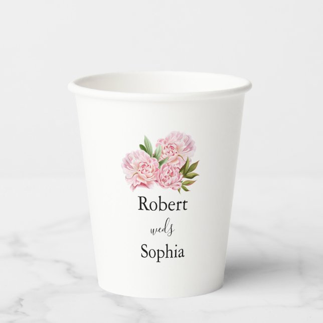 Gobelet en papier mariage rose pâle Bloom (Recto)