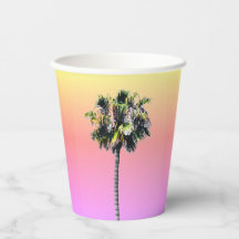 Gobelet en papier ombré rose jaune palmier tropica