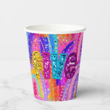 Gobelet en papier pailleté arc-en-ciel rose pour 5