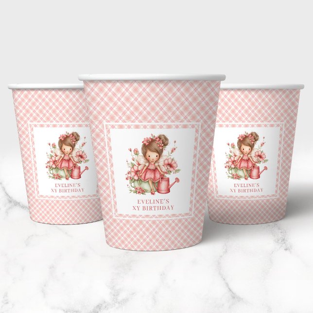 Gobelet en papier pour 7ème anniversaire de Fée Mi (Pastel Whimsical Cute Fairy 7th Birthday Paper Cups)