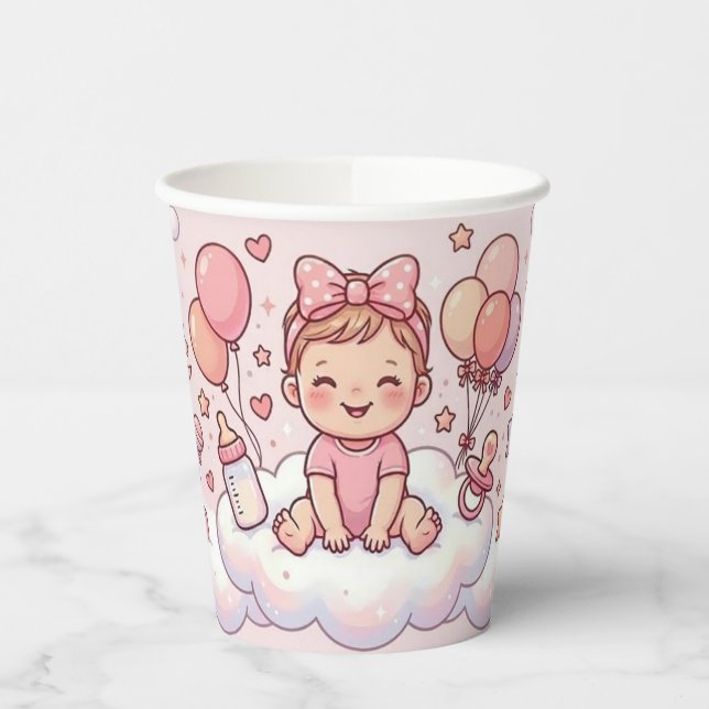 Gobelet en papier pour baby shower fille (Gauche)