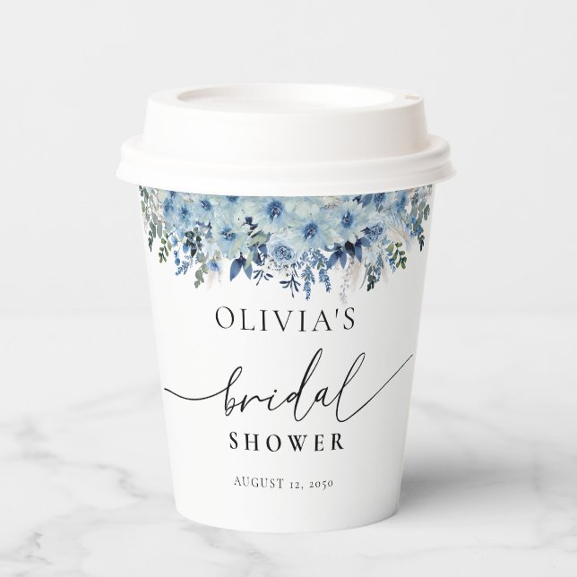 Gobelet en papier pour mariage champêtre bleu boho (Recto)