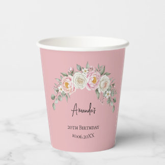 Gobelet Jetable Personnalisé Floral Rose Élégant