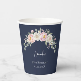 Gobelet Jetable Personnalisé Floral Rose Élégant