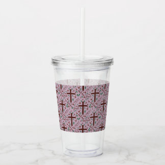 Gobelet transparent avec croix et roses de Carême 