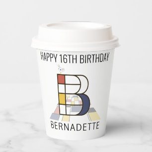 Gobelets En Papier С ool Neoplasticism Style Monogramme. Lettre B