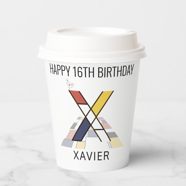 Gobelets En Papier С ool Neoplasticism Style Monogramme. Lettre X (Recto)