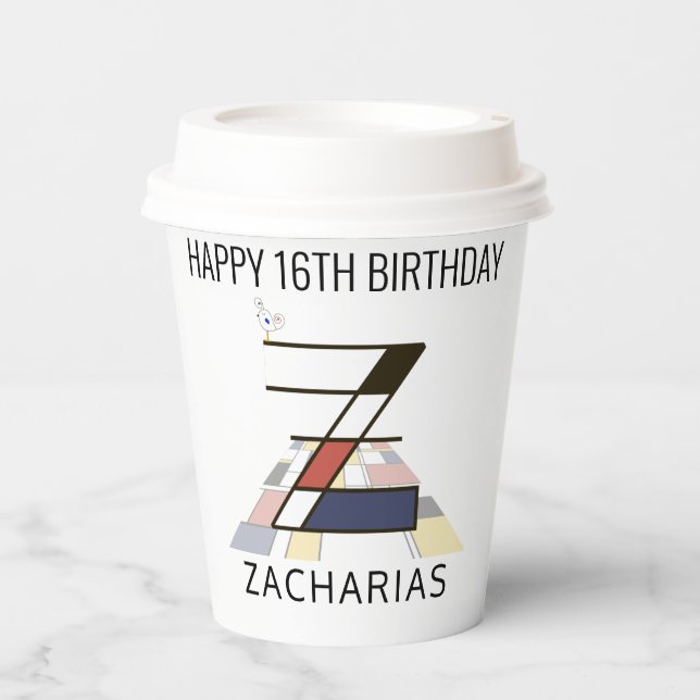 Gobelets En Papier С ool Neoplasticism Style Monogramme. Lettre Z (Recto)