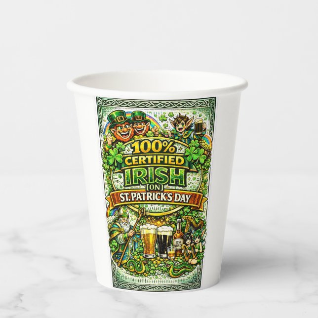 Gobelets En Papier 100% Irlandais... le jour de la Saint-Patrick ! (Recto)