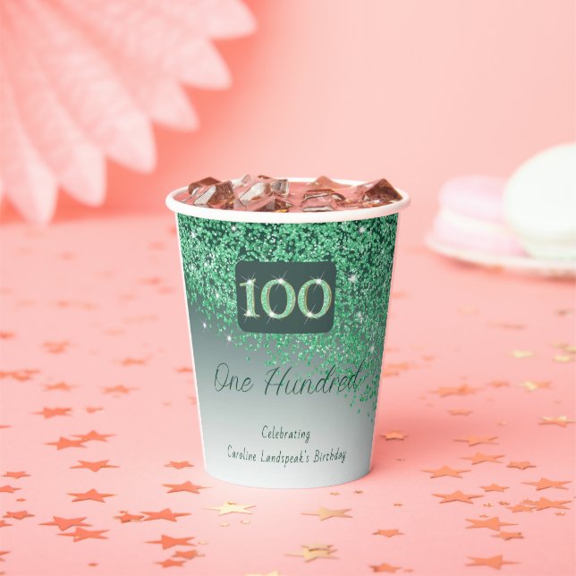 Gobelets En Papier 100e Anniversaire Classy Falling Green Parties sci (Insitu)