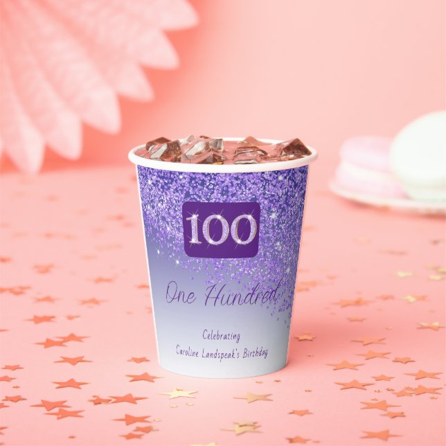 Gobelets En Papier 100e anniversaire Classy Falling Purple Parties sc (Insitu)