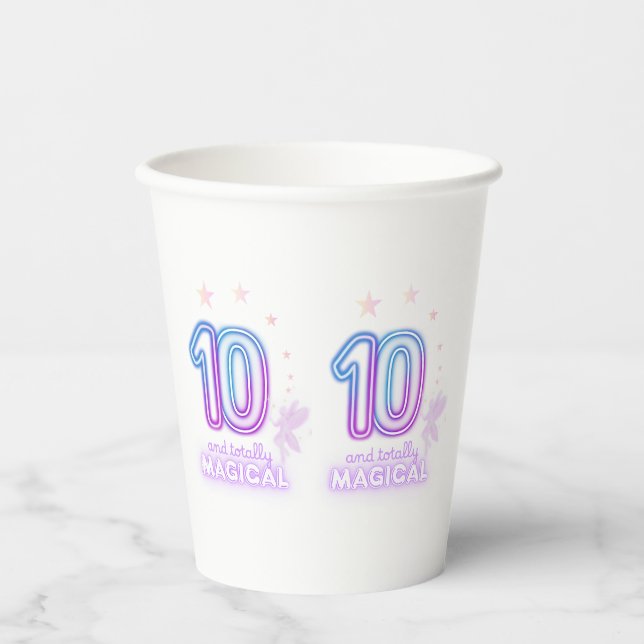 Gobelets En Papier 10 ans et totalement magiques Filles' Anniversaire (Recto)