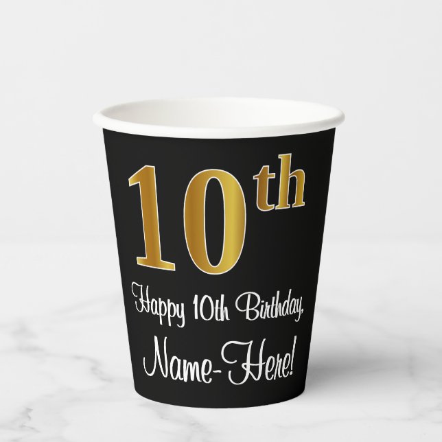 Gobelets En Papier 10e anniversaire - Elégant luxe Faux Gold Look # (Recto)