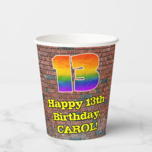 Gobelets En Papier 13e anniversaire : Arc-en-ciel amusant inspiré par