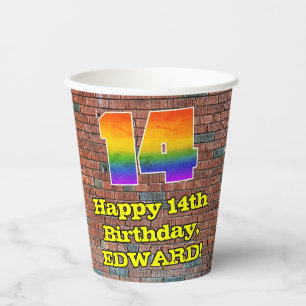 Gobelets En Papier 14e anniversaire : Arc-en-ciel amusant inspiré par