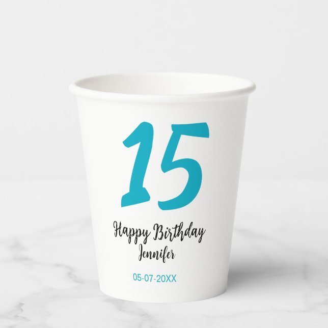 Gobelets En Papier 15e anniversaire quiencenera ajouter date année te (Recto)