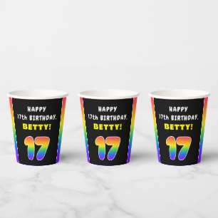 Gobelets En Papier 17e anniversaire : Arc-en-ciel coloré # 17, Nom pe