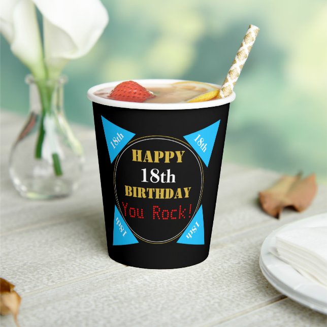 Gobelets En Papier 18e anniversaire Blue Gold Black ANY AGE (Insitu)