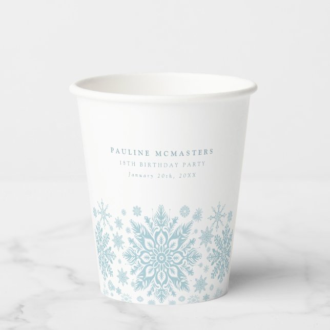 Gobelets En Papier 18e fête d'anniversaire Blue White Snowflake Custo (Recto)