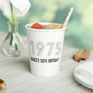 Gobelets En Papier 1975 Retro Vintage Rainbow Numeral 50th Birthday