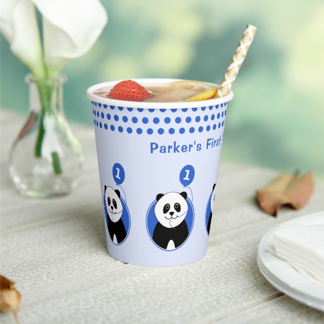 Gobelets En Papier 1er anniversaire panda bleu ballon (Insitu)