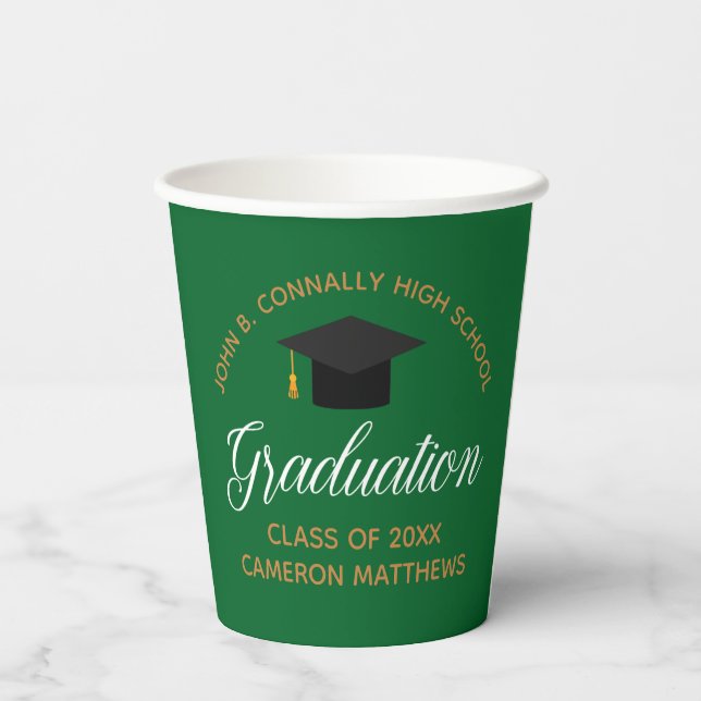 Gobelets En Papier 2023 Green Gold Graduation Custom School Party (Verso)