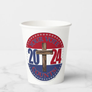 Gobelets En Papier 2024 Votre vote compte avec croix