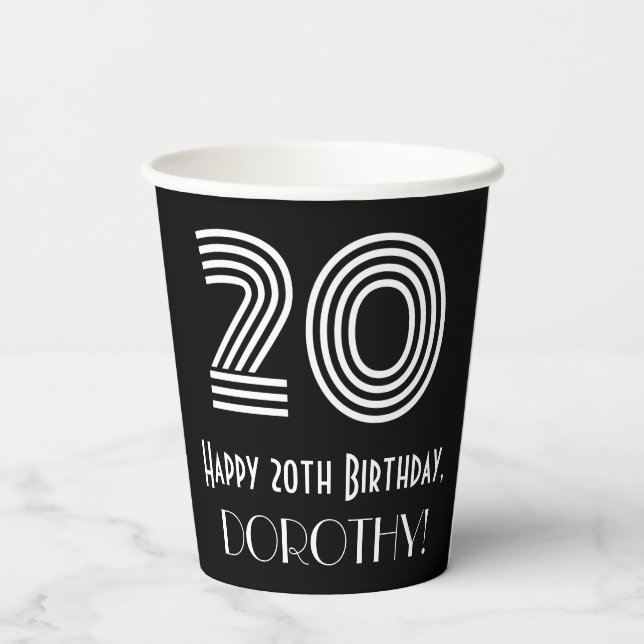 Gobelets En Papier 20e anniversaire — Art Déco Inspiré Look "20" + No (Verso)