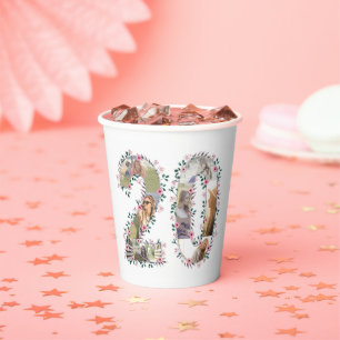 Gobelets En Papier 20e anniversaire fille rose Fleur photo Collage bl