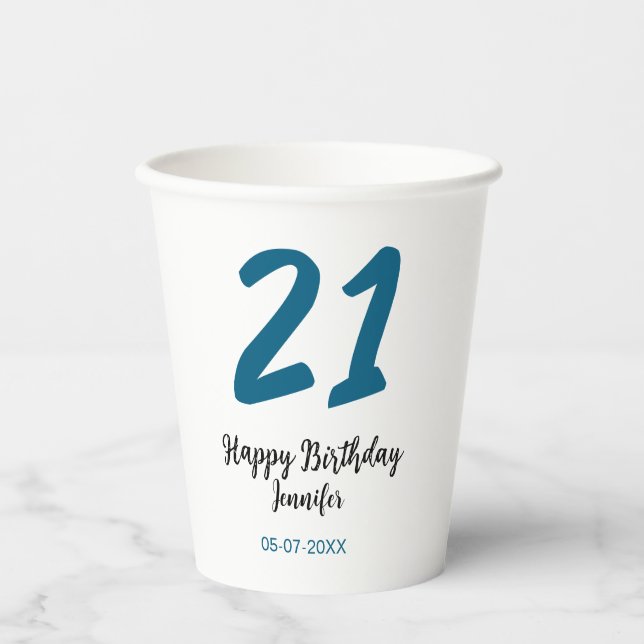 Gobelets En Papier 21 ans audacieux lettre bleue simple minimum (Recto)