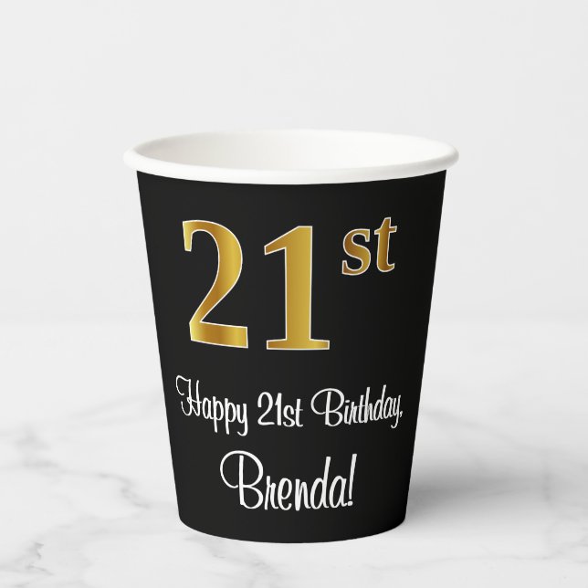 Gobelets En Papier 21e anniversaire - Elégant luxe Faux Gold Look # (Recto)