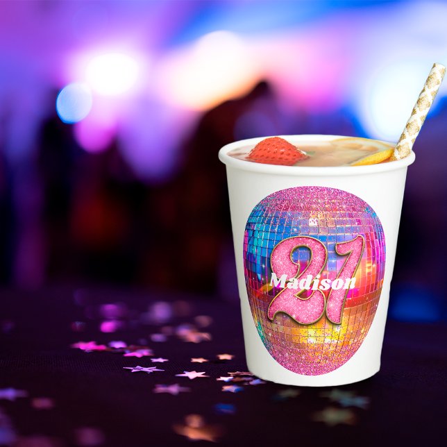 Gobelets En Papier 21e anniversaire Parties scintillant rose Super le (Créateur téléchargé)