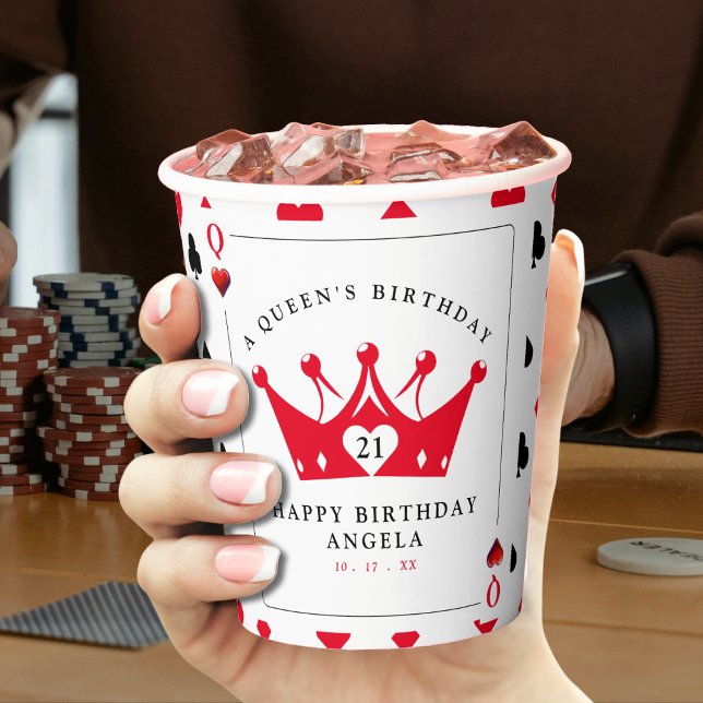 Gobelets En Papier 21e anniversaire Queen of Hearts Casino Poker Card (21st Birthday Queen of Hearts Casino Poker Card Paper Cups
)