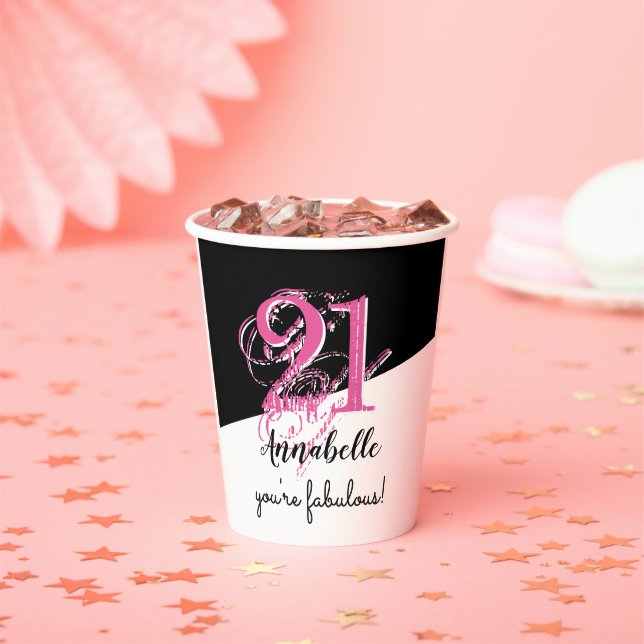 Gobelets En Papier 21e anniversaire rose et noir (Insitu)
