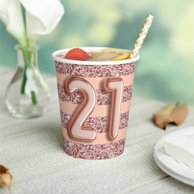 Gobelets En Papier 21e Anniversaire Rose Gold Parties scintillant Str (Insitu)