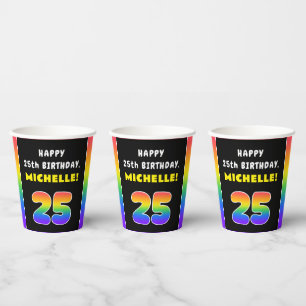 Gobelets En Papier 25e anniversaire : Arc-en-ciel coloré # 25, Nom pe