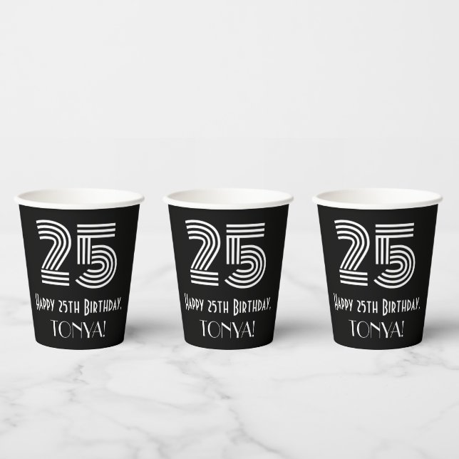 Gobelets En Papier 25e anniversaire — Art Déco Inspiré Look "25" + No (Multi)