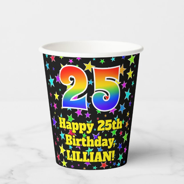Gobelets En Papier 25e anniversaire : Fun Stars Motif et Rainbow 25 (Recto)