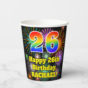 Gobelets En Papier 26e anniversaire : Fun Motif feux d'artifice + Arc