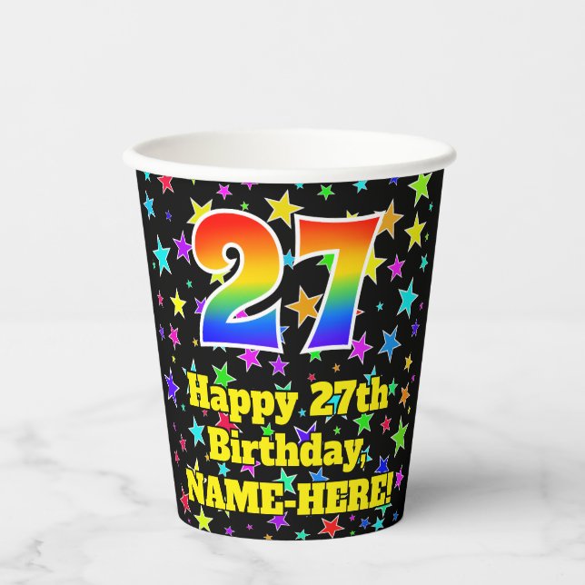 Gobelets En Papier 27e anniversaire : Fun Stars Motif et Rainbow 27 (Recto)