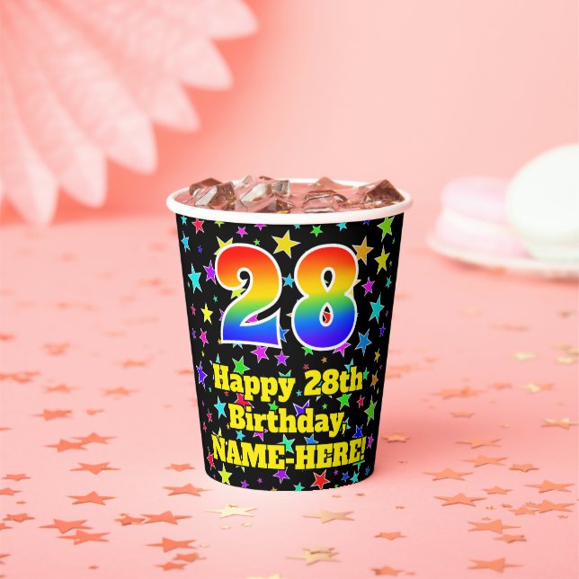 Gobelets En Papier 28e anniversaire : Fun Stars Motif et Rainbow 28 (Insitu)