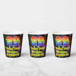 Gobelets En Papier 29e anniversaire : Motif Fun Fireworks + Arc-en-ci