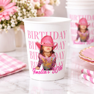 Gobelets En Papier 30 Anniversaire rose Photo Nom personnalisé